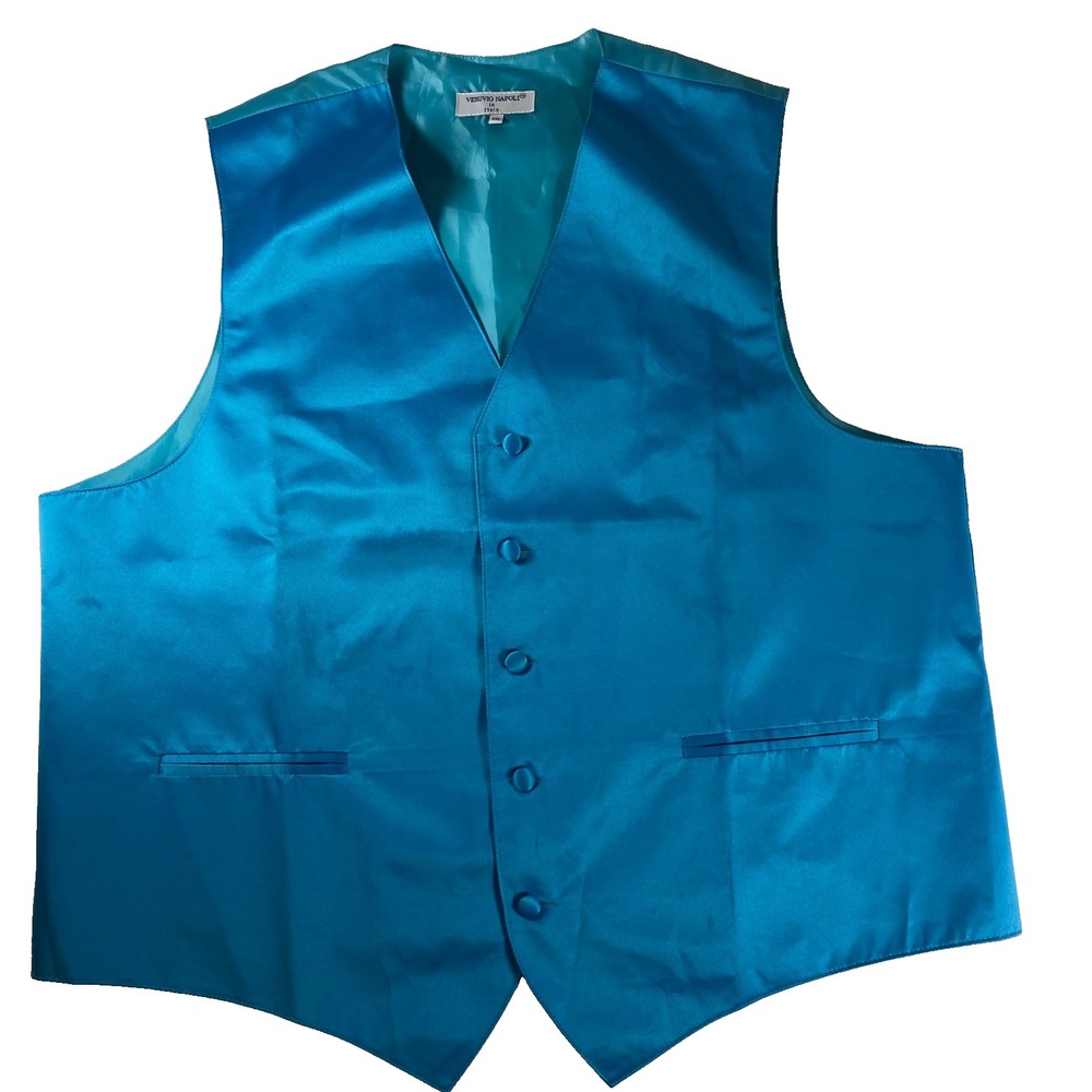 Vesuvio Napoli Mens Teal Blue Satin Dress Vest Formal Size XXL